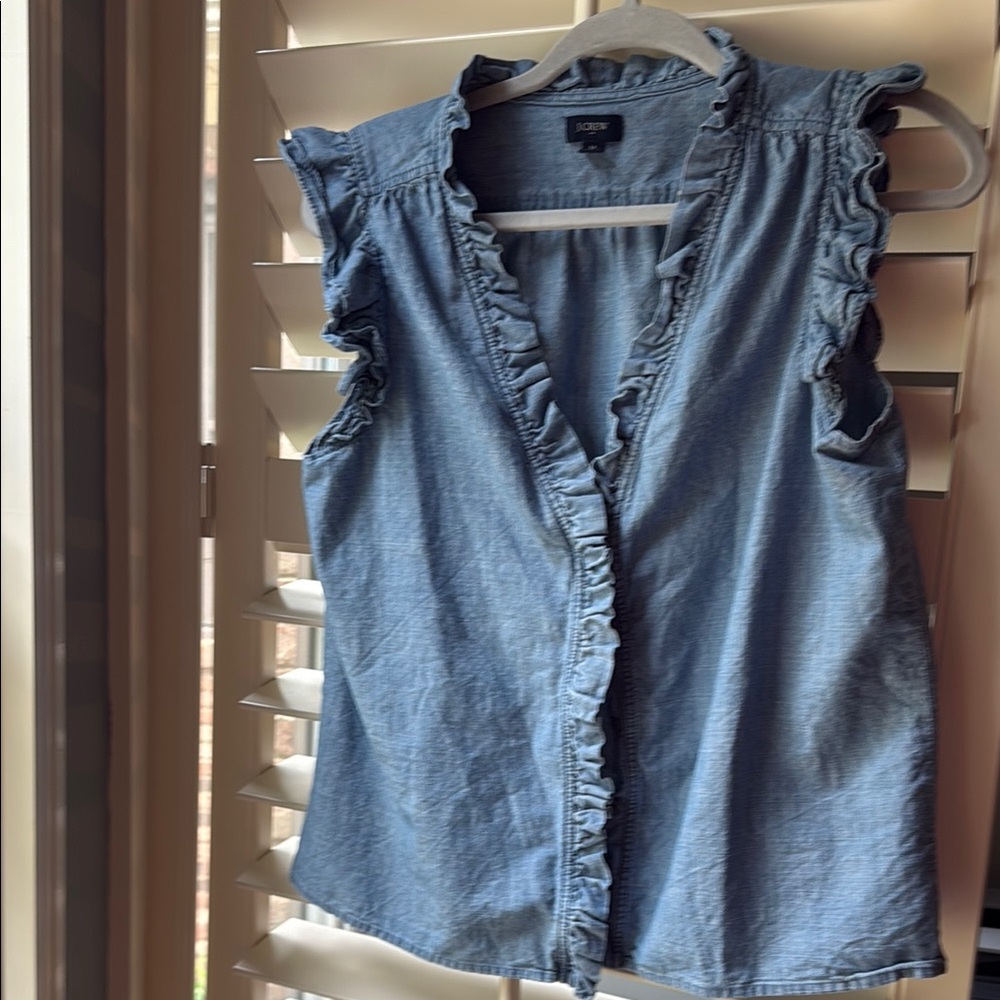 J Crew Denim Ruffle Sleeveless Top